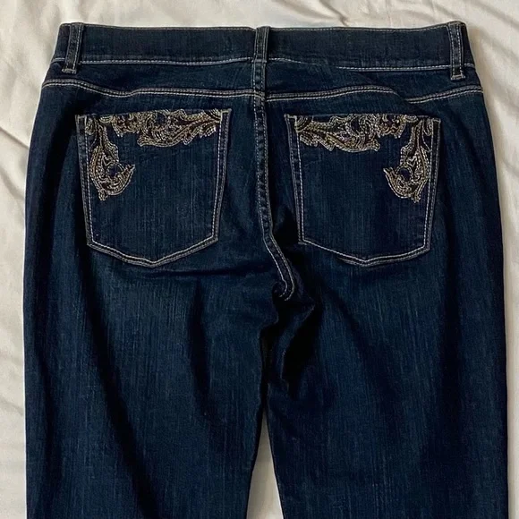 WHBM Women's Dark Blue Bootcut Flare Jeans with Floral Embroidery, Size 6 28" - Picture 3 of 8